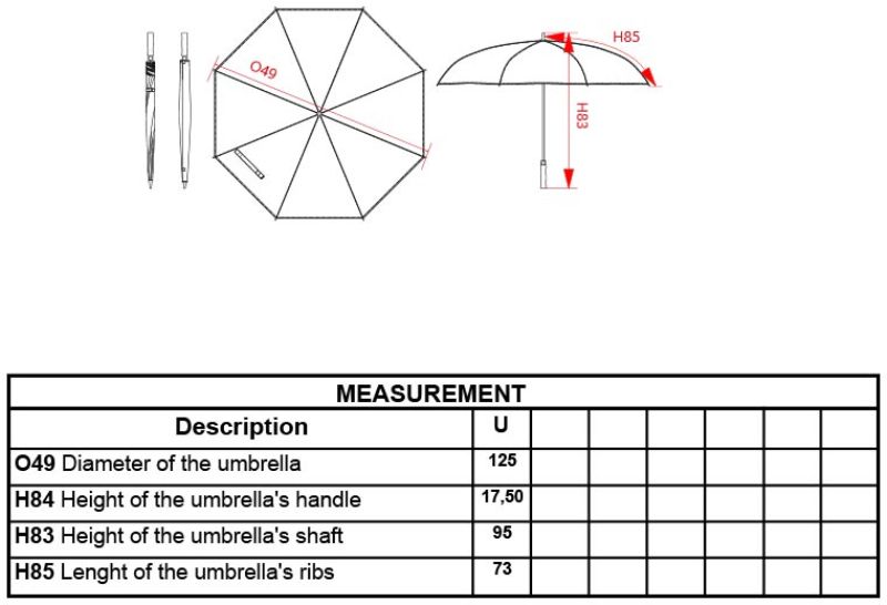 Automatik Golf Regenschirm Kimood | KI 2006 Grössentabelle