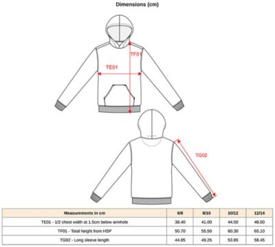 Kinder Kapuzen Sweater Kariban | K 4014 Grössentabelle