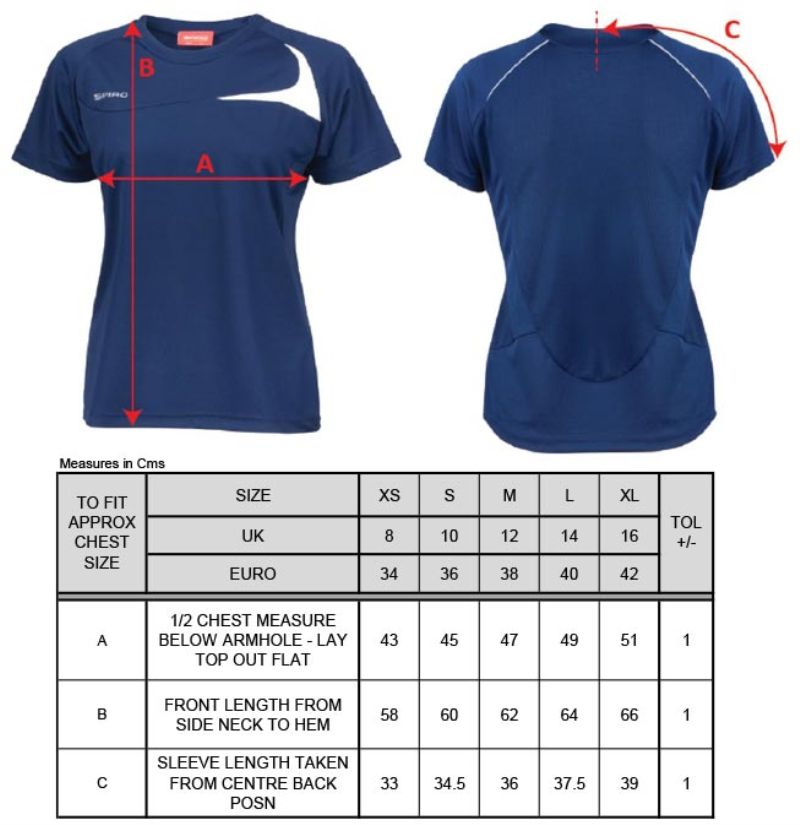 Damen Trainings Shirt Spiro | S 182F Grössentabelle Damen Trainings Shirt Spiro | S 182F Grössentabelle