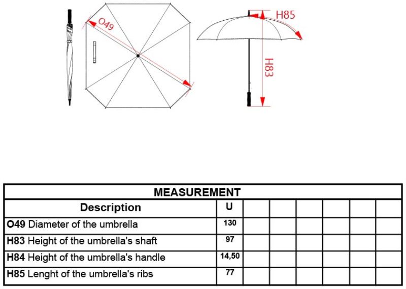 Golf Regenschirm Kimood | KI 2005 Grössentabelle