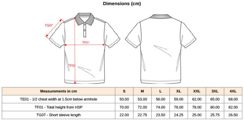 Herren Supima® Stretch Piqué Polo Kariban Premium | PK 200 Grössentabelle