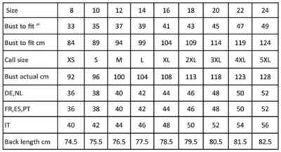 Damen Strickjacke lang Premier | PR 698 Grössentabelle