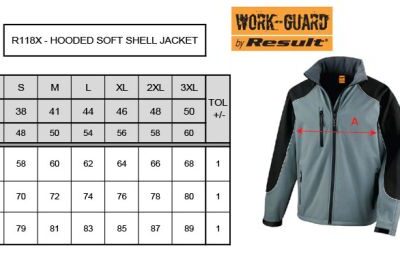 3-Lagen Kapuzen Softshell Jacke "Ice Fell" Result | R 118X Grössentabelle 3-Lagen Kapuzen Softshell Jacke "Ice Fell" Result | R 118X Grössentabelle