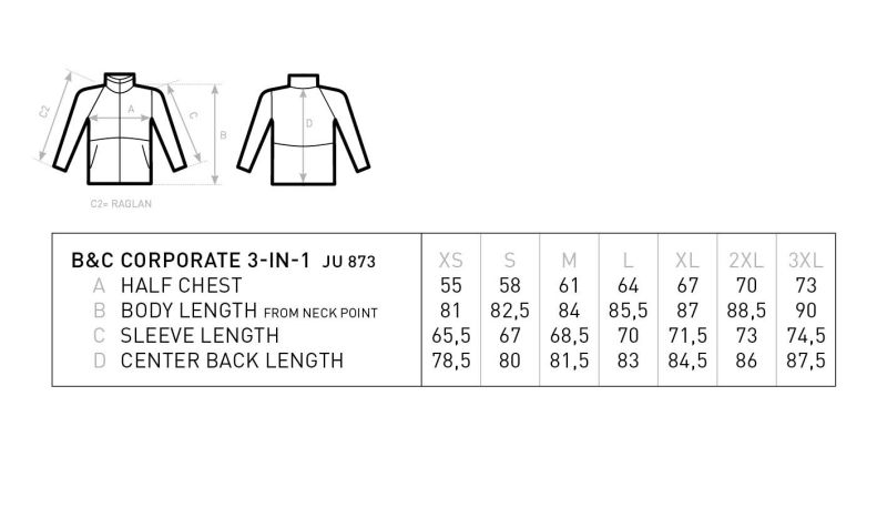 3-in-1 Parka B&C | Corporate 3-in-1 Grössentabelle