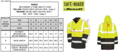 Sicherheits Parka Result | R 452X Grössentabelle Sicherheits Parka Result | R 452X Grössentabelle