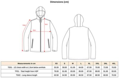 Unisex Kapuzen Windbreaker Kariban | K 6153 Grössentabelle Unisex Kapuzen Windbreaker Kariban | K 6153 Grössentabelle