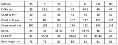 Popeline Hemd Karo langarm Premier | PR 220 Grössentabelle