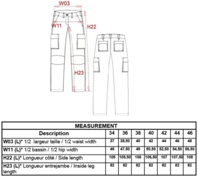 Damen Hose Kariban | K 746 Grössentabelle Damen Hose Kariban | K 746 Grössentabelle