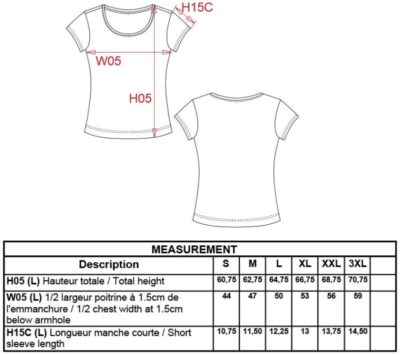 Damen T-Shirt Kariban | K 384 Grössentabelle