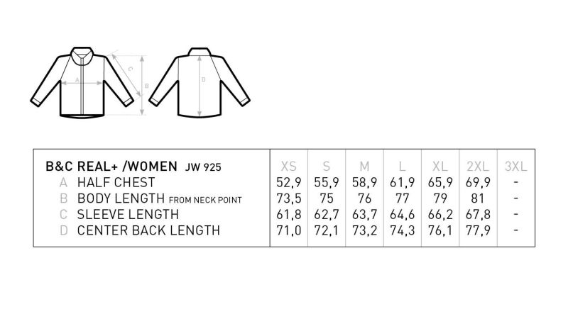 Damen Winter Parka B&C | Real + /women Grössentabelle