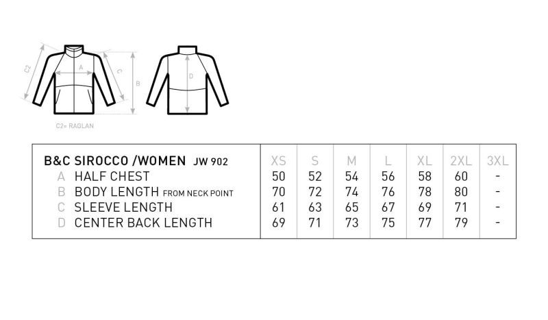 Ungefütterter Damen Windbreaker B&C | Sirocco /women Grössentabelle Ungefütterter Damen Windbreaker B&C | Sirocco /women Grössentabelle