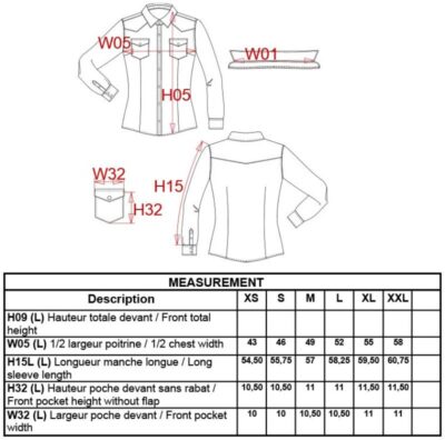 Denim Bluse langarm Kariban | K 518 Grössentabelle