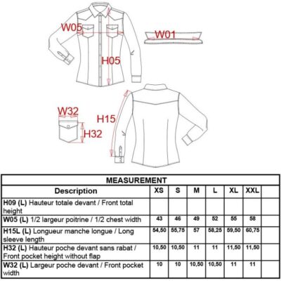 Denim Bluse langarm Kariban | K 518 Grössentabelle