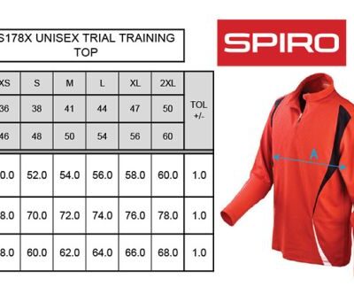 Trainings Top mit "1/4" Zip langarm Spiro | S 178X Grössentabelle Trainings Top mit "1/4" Zip langarm Spiro | S 178X Grössentabelle