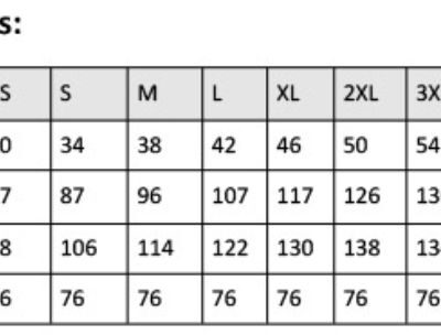 Kochjacke kurzarm Premier | PR 664 Grössentabelle