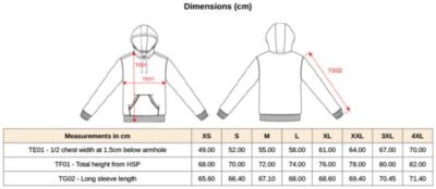 Kapuzen Sweater Kariban | K 489 Grössentabelle Kapuzen Sweater Kariban | K 489 Grössentabelle