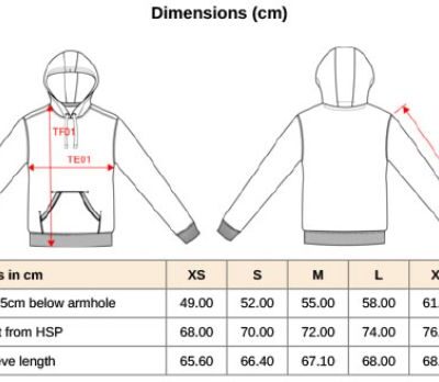 Kapuzen Sweater Kariban | K 489 Grössentabelle Kapuzen Sweater Kariban | K 489 Grössentabelle