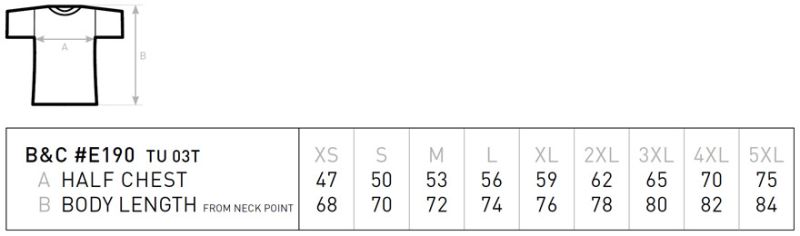 Schweres T-Shirt B&C | #E190 Grössentabelle