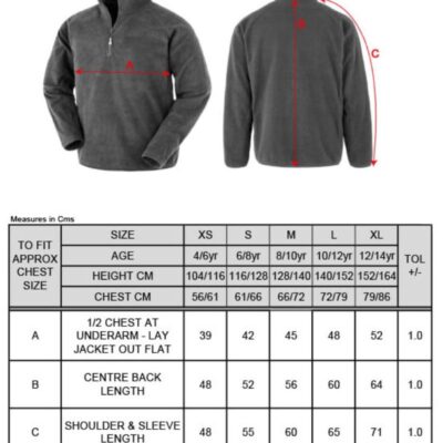 Kinder Microfleece Pullover 1/4 Zip Result Recycled | R 905J Grössentabelle