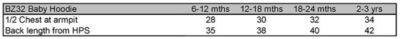 Baby Kapuzen Sweatjacke Babybugz | BZ 32 Grössentabelle Baby Kapuzen Sweatjacke Babybugz | BZ 32 Grössentabelle