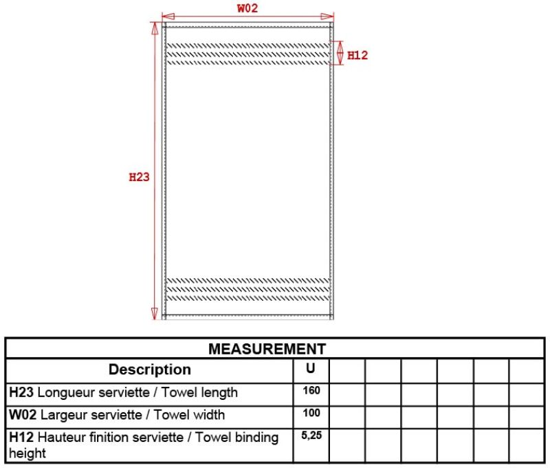 Velours Strandtuch Kariban | K 118 Grössentabelle