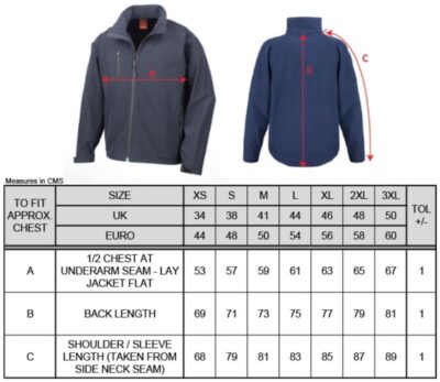 Herren 2-Lagen Softshell Jacke Result | R 128M Grössentabelle Herren 2-Lagen Softshell Jacke Result | R 128M Grössentabelle