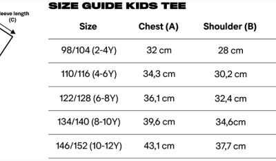 Kinder T-Shirt True Blanks | Kids Tee Grössentabelle Kinder T-Shirt True Blanks | Kids Tee Grössentabelle