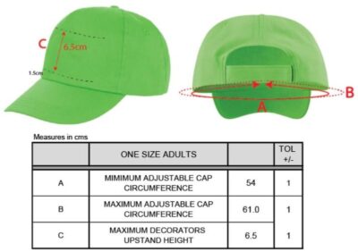 5 Panel Polyester Kappe Result Headwear | RC 080X Grössentabelle