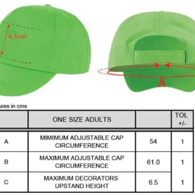 5 Panel Polyester Kappe Result Headwear | RC 080X Grössentabelle