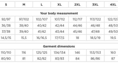 Oxford Hemd kurzarm Russell | 933M Grössentabelle Oxford Hemd kurzarm Russell | 933M Grössentabelle