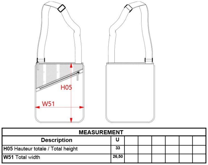 Universal Schultertasche Kimood | KI 0304 Grössentabelle