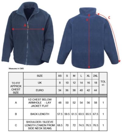 Damen Microfleece Jacke Result | R 115F Grössentabelle