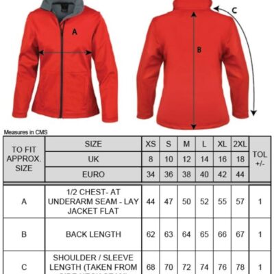 Damen 3-Lagen Softshell Jacke Result Core | R 209F Grössentabelle