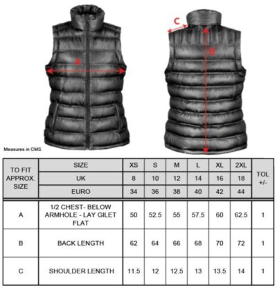 Gefütterter Damen Bodywarmer "Ice Bird" Result Urban | R 193F Grössentabelle Gefütterter Damen Bodywarmer "Ice Bird" Result Urban | R 193F Grössentabelle