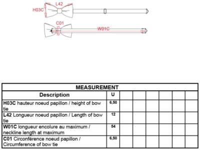 Fliege Kariban | K 859 Grössentabelle