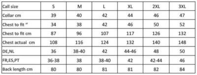 Popeline Hemd langarm "Sidehill" Premier | PR 256 Grössentabelle