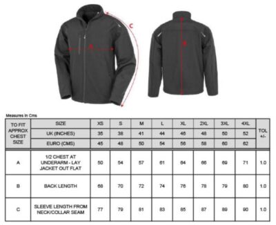 Herren 3-Lagen Softshell Jacke "Printable" Result Recycled | R 900M Grössentabelle Herren 3-Lagen Softshell Jacke "Printable" Result Recycled | R 900M Grössentabelle