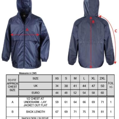 Windjacke Result Core | R 205X Grössentabelle Windjacke Result Core | R 205X Grössentabelle