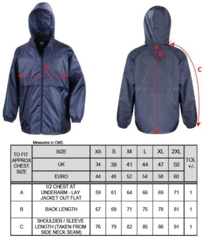 Windjacke Result Core | R 205X Grössentabelle Windjacke Result Core | R 205X Grössentabelle