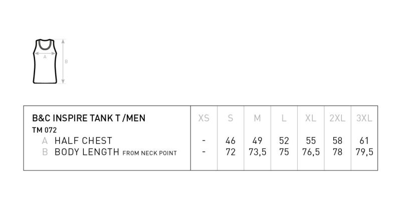 Herren Tanktop B&C | Inspire Tank T /men_° Grössentabelle Herren Tanktop B&C | Inspire Tank T /men_° Grössentabelle