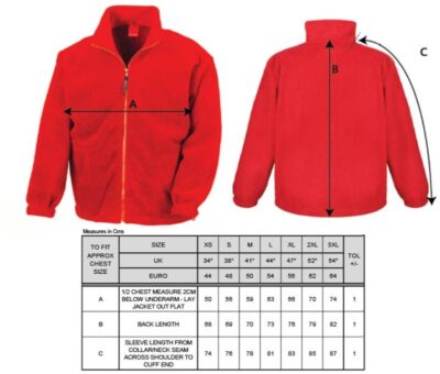 Schwere Fleece Jacke Result | R 036X Grössentabelle