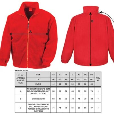 Schwere Fleece Jacke Result | R 036X Grössentabelle