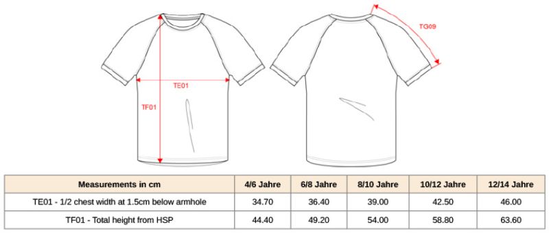 Kinder Kontrast Sport Shirt Kariban ProAct | PA 4046 Grössentabelle