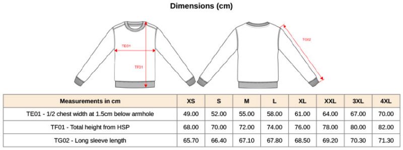 Workwear Sweater Kariban | K 488 Grössentabelle