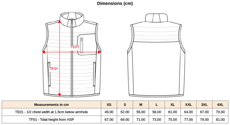 Herren Hybrid Bodywarmer Kariban | K 6170 Grössentabelle