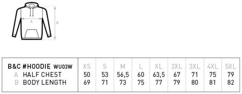 Herren Kapuzen Sweater B&C | #Hoodie Grössentabelle
