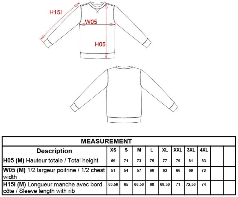 Schwerer Sweater Kariban | K 442 Grössentabelle