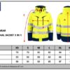 3-in-1 Sicherheitsjacke ProJob | 6445 Jacket 3-1 Grössentabelle