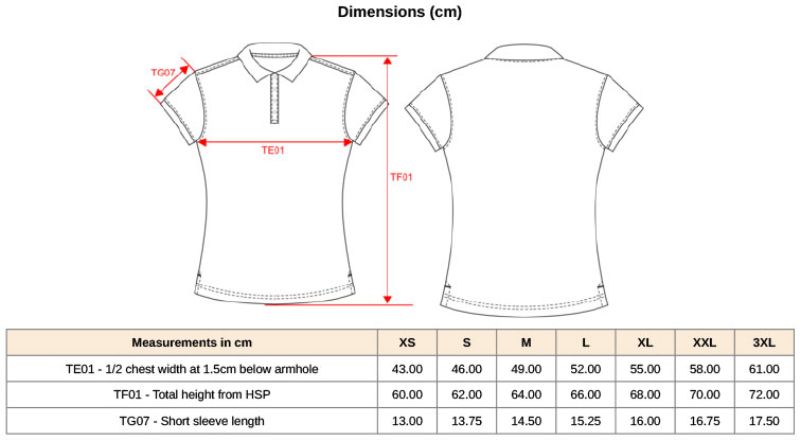 Damen Piqué Polo Kariban | K 255 Grössentabelle